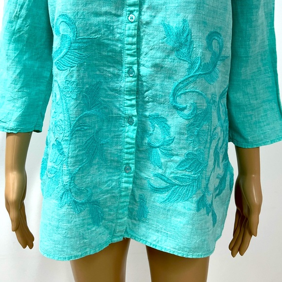 100% Linen Button Down Shirt Top 3/4 Sleeves - Picture 3 of 11